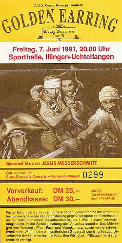 Golden Earring show ticket#229 June 07 1991 Illingen (Germany)